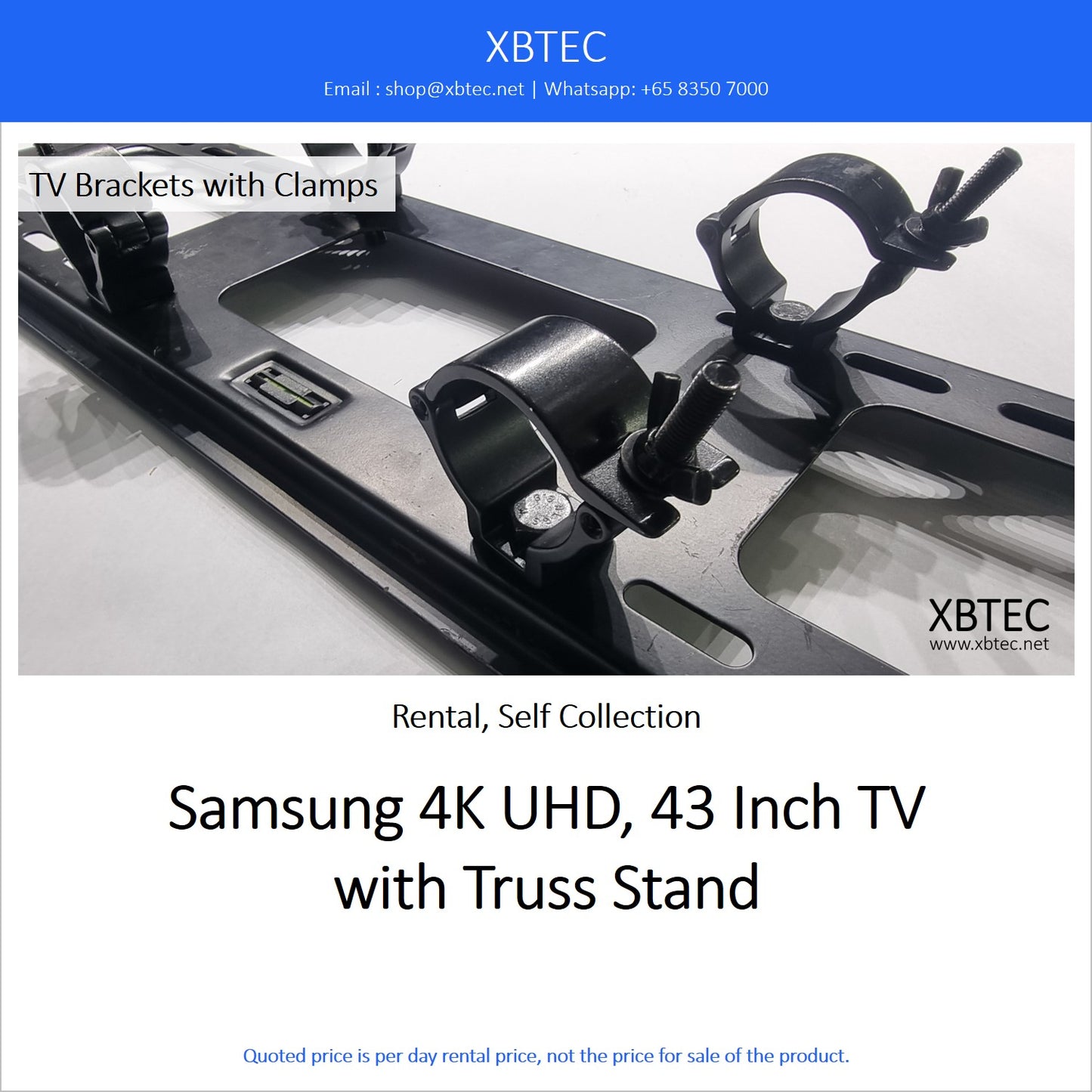 (Rental, Self Collection) Samsung 4K UHD, 43 Inch TV with Truss Stand