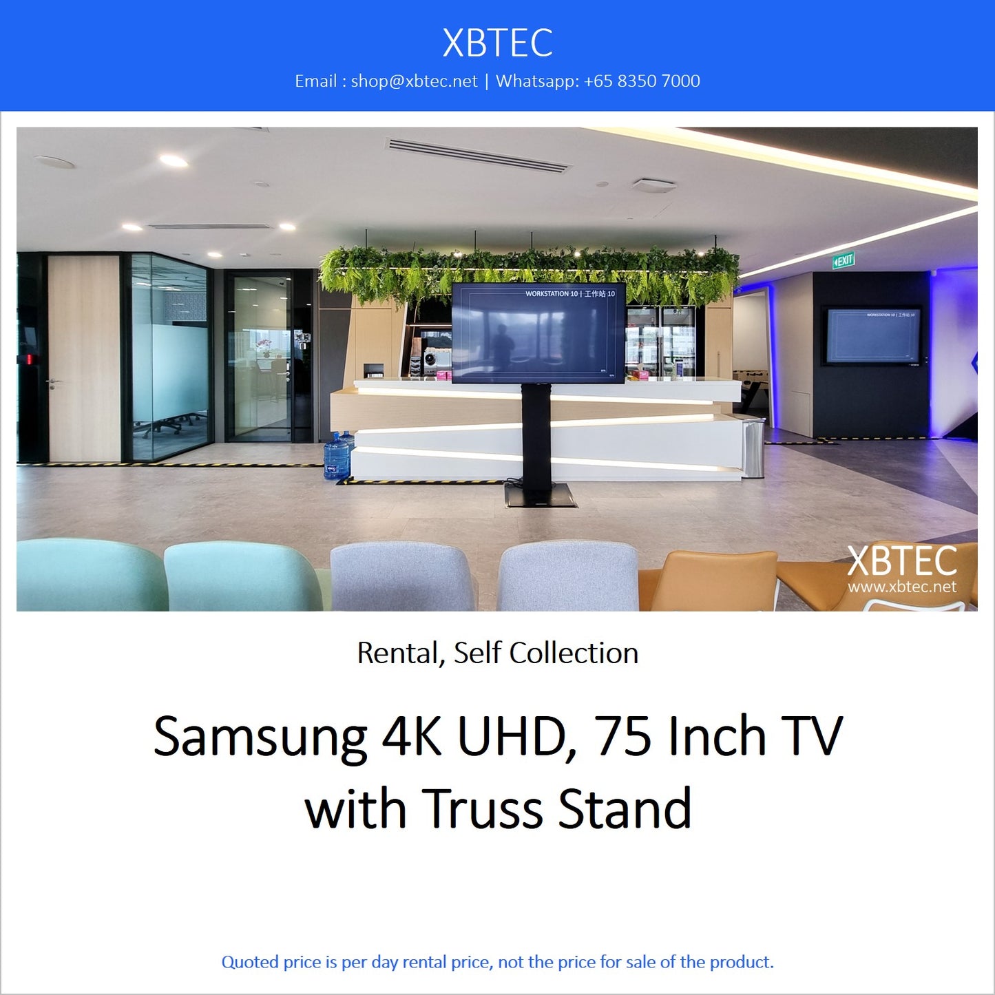 (Rental, Self Collection) Samsung 4K UHD, 75 Inch TV with Truss Stand