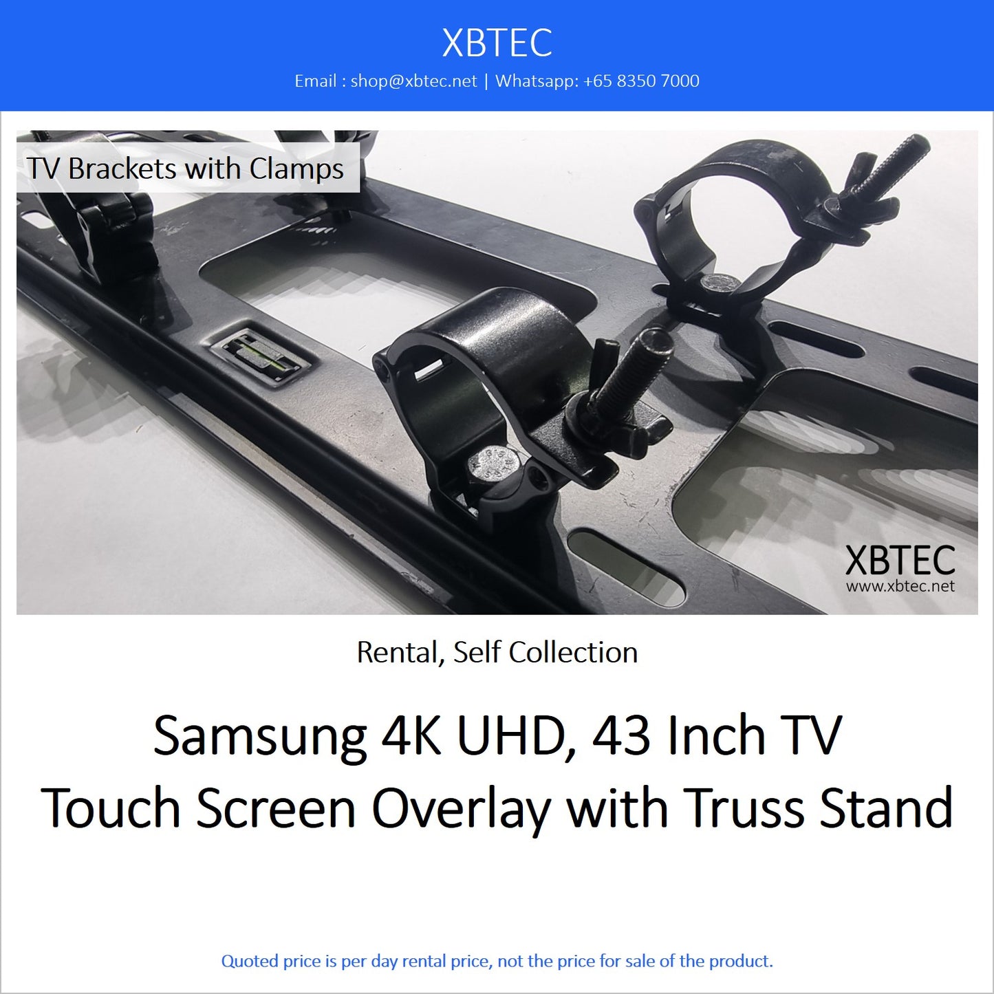 (Rental, Self Collection) Samsung 4K UHD, 43 Inch TV Touch Screen Overlay with Truss Stand