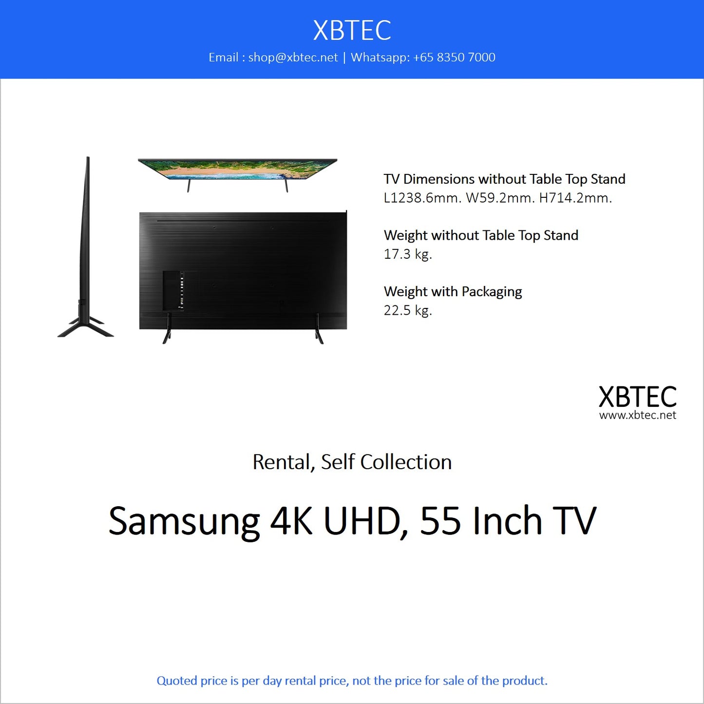 (Rental, Self Collection) Samsung 4K UHD, 55 Inch TV with Table Top Stand