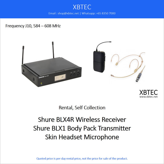 (Rental, Self Collection) Shure BLX4R Wireless Receiver with BLX1 Body Pack Transmitter and Skin Headset Microphone