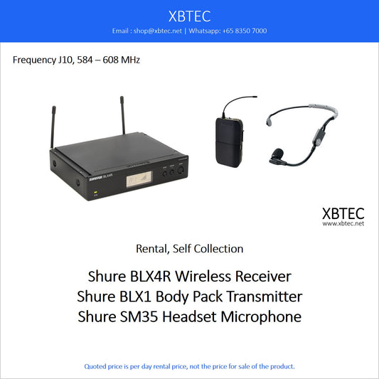 (Rental, Self Collection) Shure BLX4R Wireless Receiver with BLX1 Body Pack Transmitter and Shure SM35 Headset Microphone