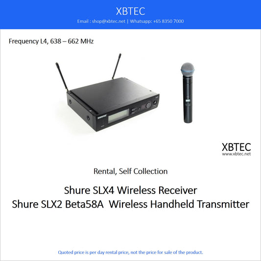 (Rental, Self Collection) Shure SLX4 Wireless Receiver with SLX2 / Beta58A Wireless Handheld Microphone