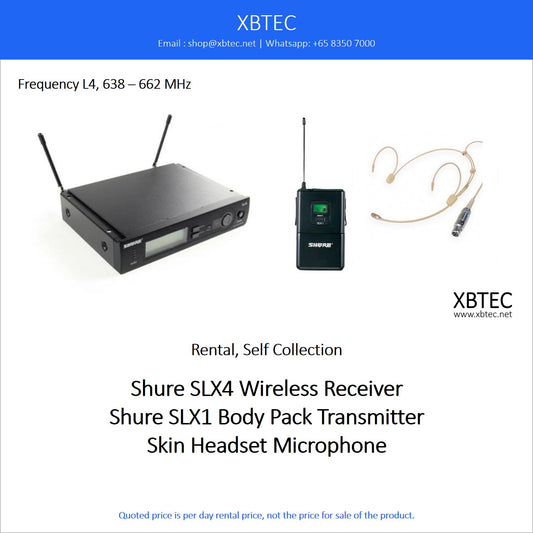 (Rental, Self Collection) Shure SLX4 Wireless Receiver with SLX1 Body Pack Transmitter and Skin Headset Microphone