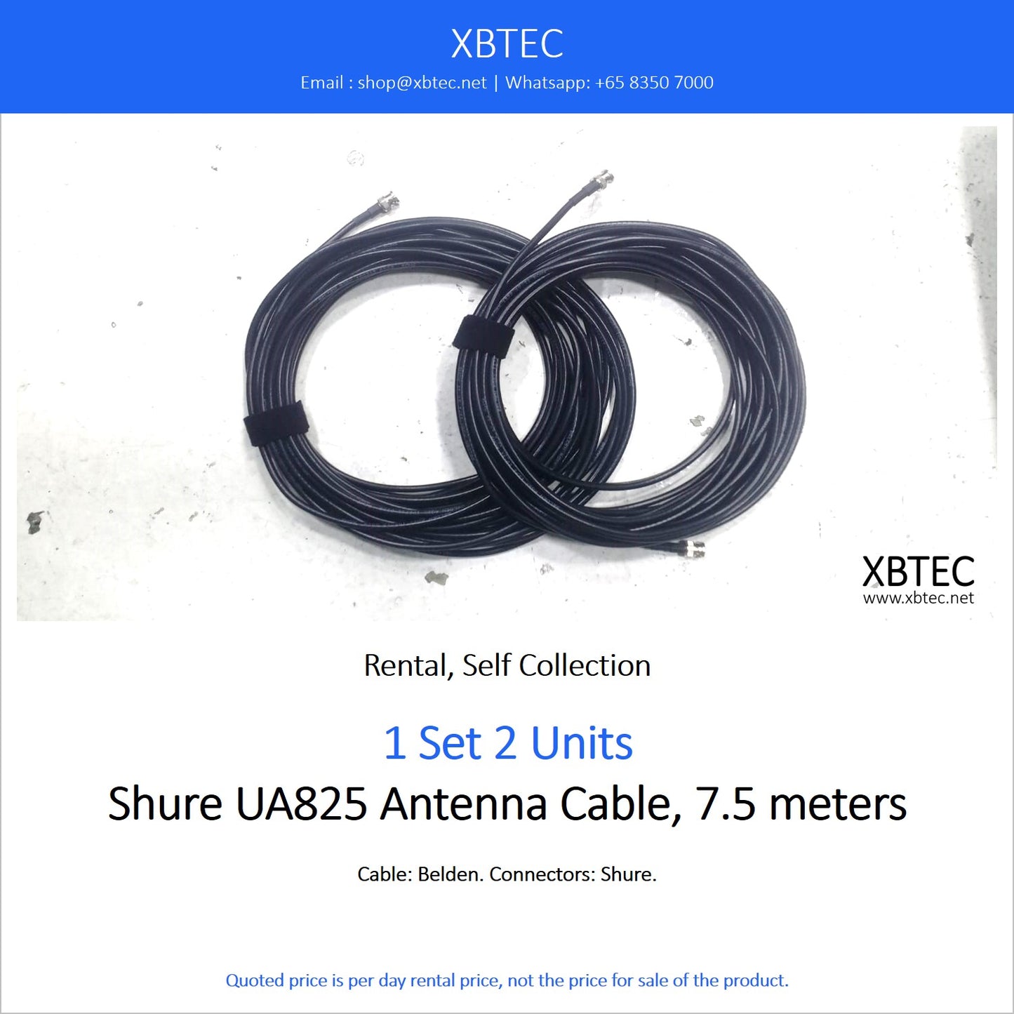 (Rental, Self Collection) Shure UA825 Antenna Cable, 7.5 meters