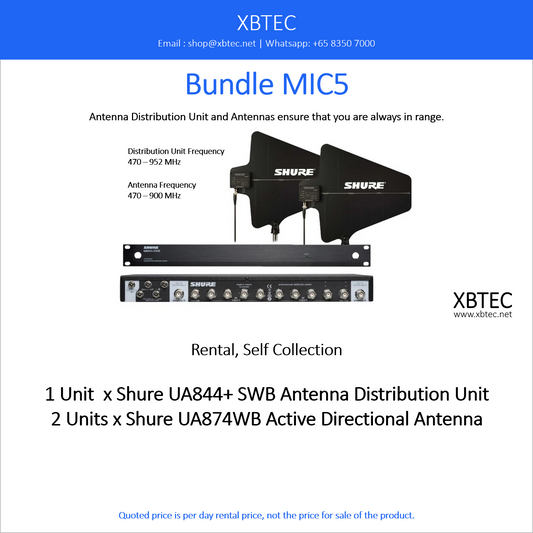 (Rental, Self Collection) Bundle MIC05. Shure UA844+SWB Antenna Distribution Unit. UA874 Active Directional Antennas.