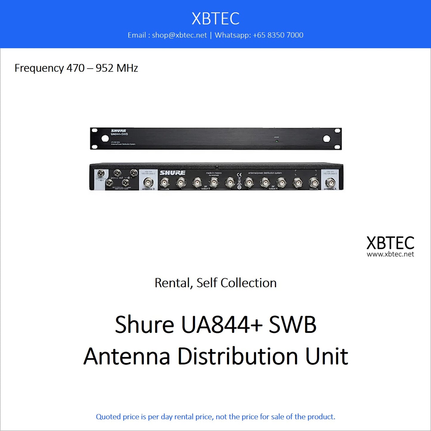 (Rental, Self Collection) Shure UA844+ SWB Antenna Distribution Unit