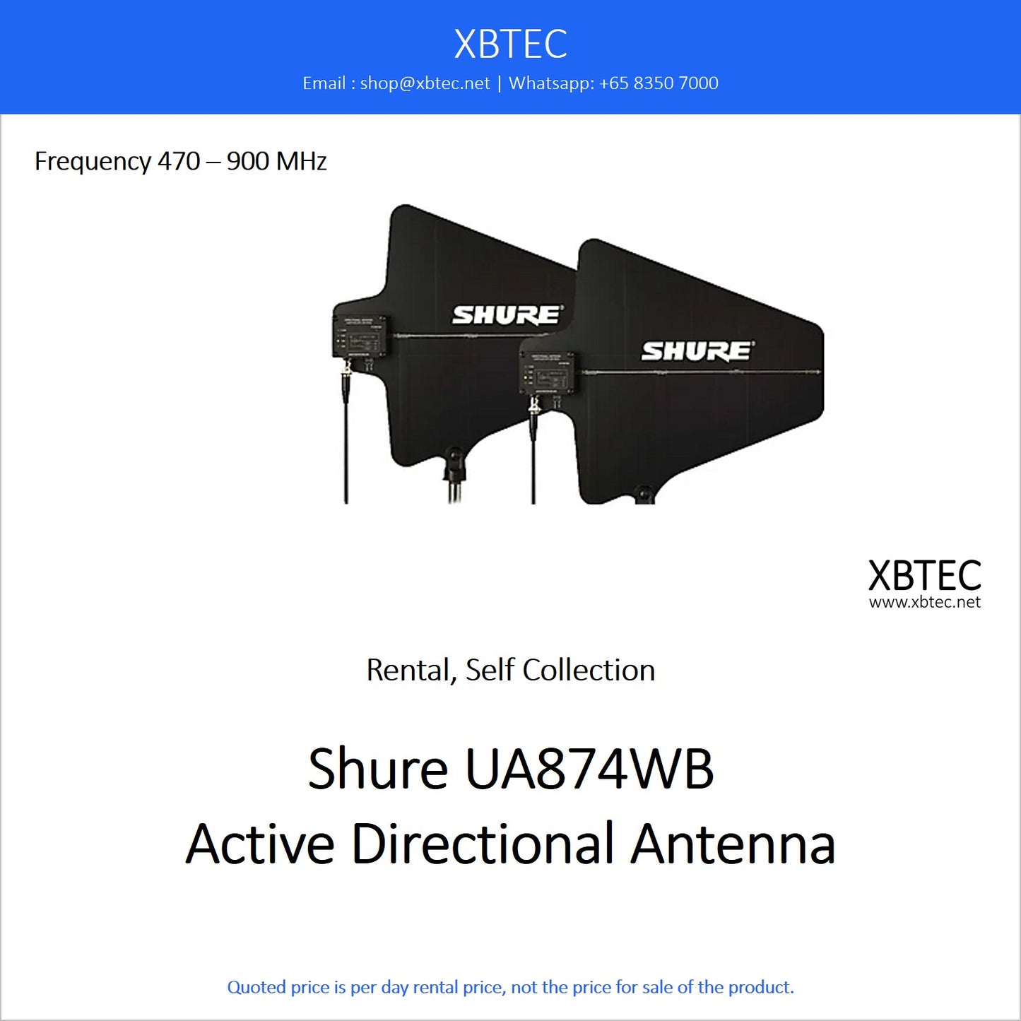 (Rental, Self Collection) Shure UA874 Active Directional Antenna