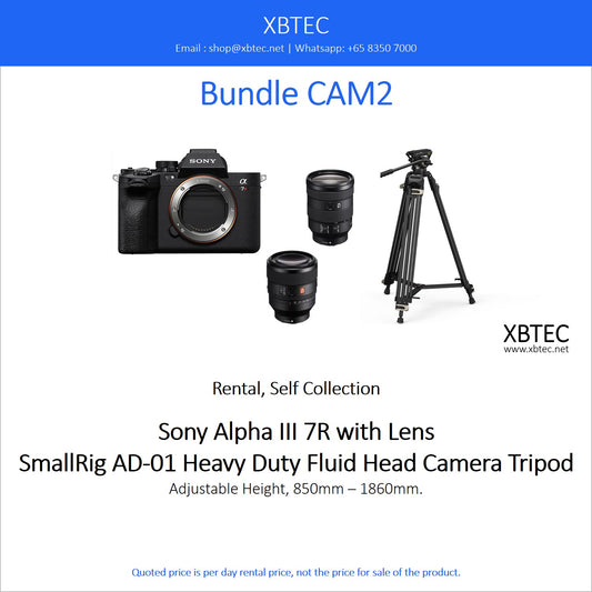 (Rental, Self Collection) Bundle CAM02. Sony Alpha III 7R. Lens. SmallRig AD-01 Heavy Duty Fluid Head Camera Tripod.