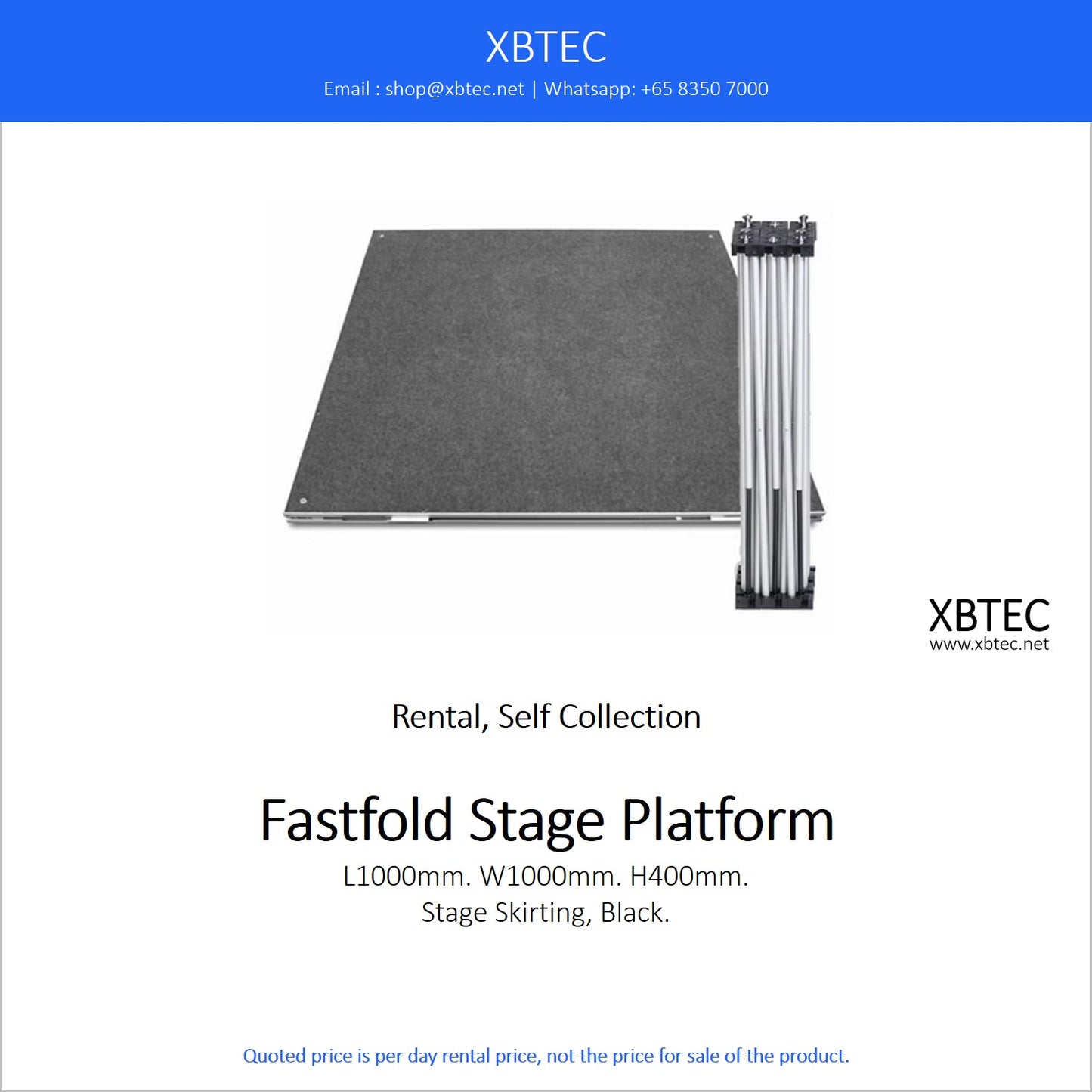 (Rental, Self Collection) Fastfold Stage Platform, L1000mm, W1000mm, H400mm