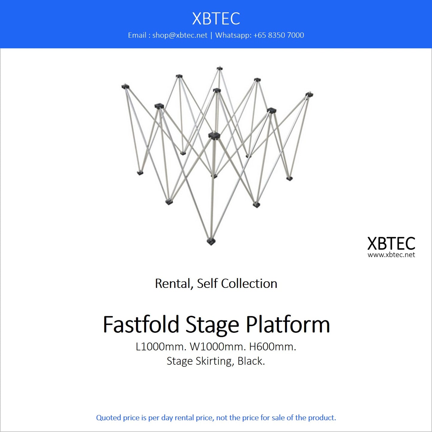 (Rental, Self Collection) Fastfold Stage Platform, L1000mm, W1000mm, H600mm