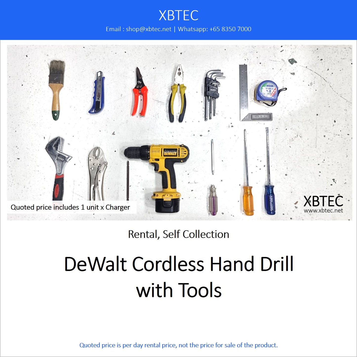 (Rental, Self Collection) Tools. DeWalt Cordless Hand Drill with Tools.