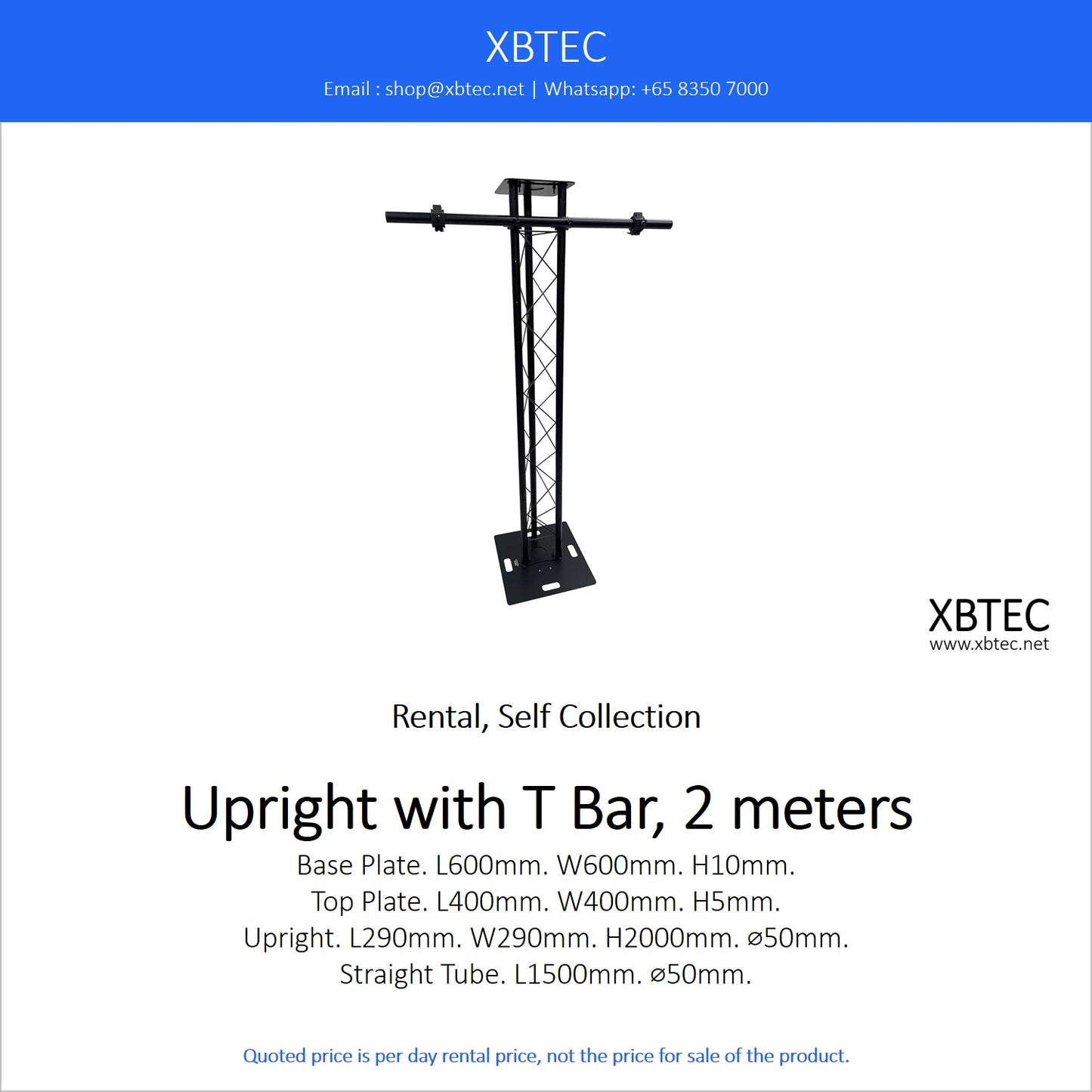 (Rental, Self Collection) Truss, Upright with T Bar, 2 meters