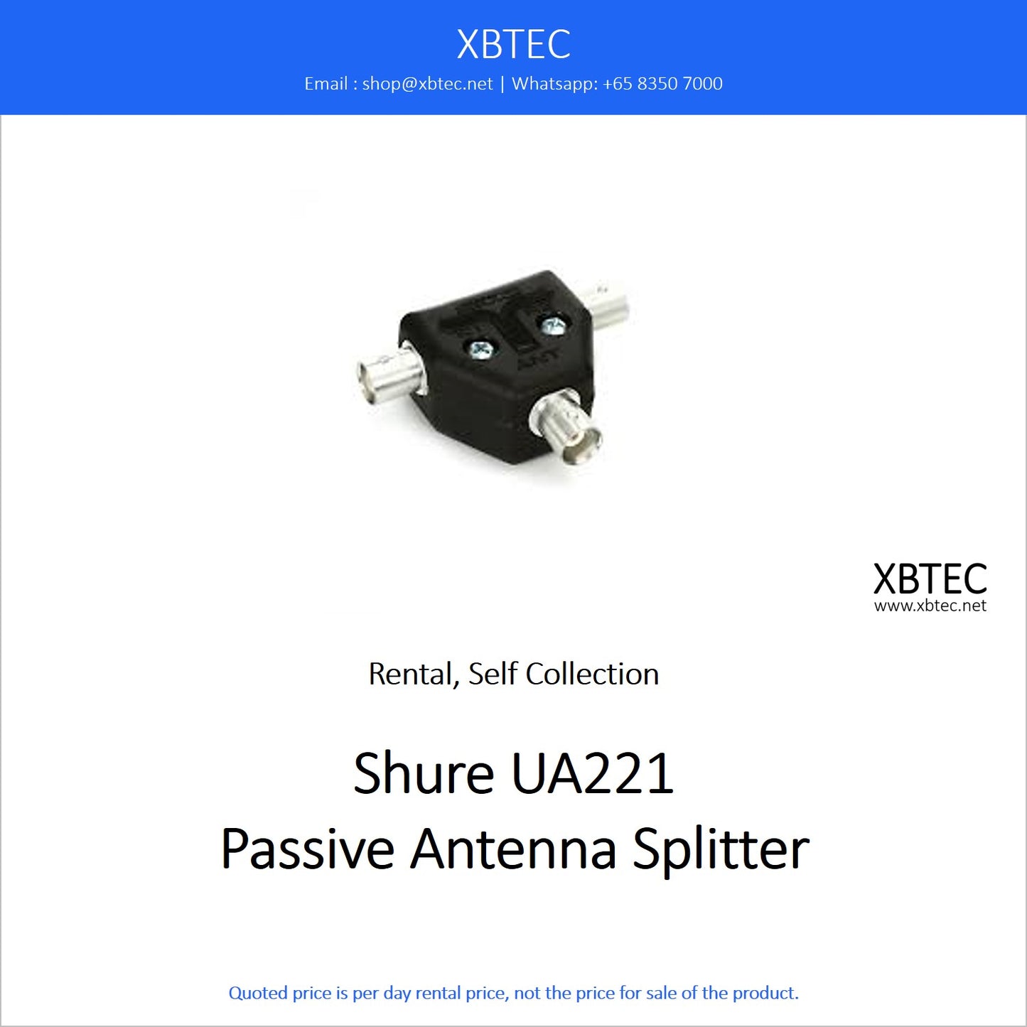 (Rental, Self Collection) Shure UA221 Passive Antenna Splitter