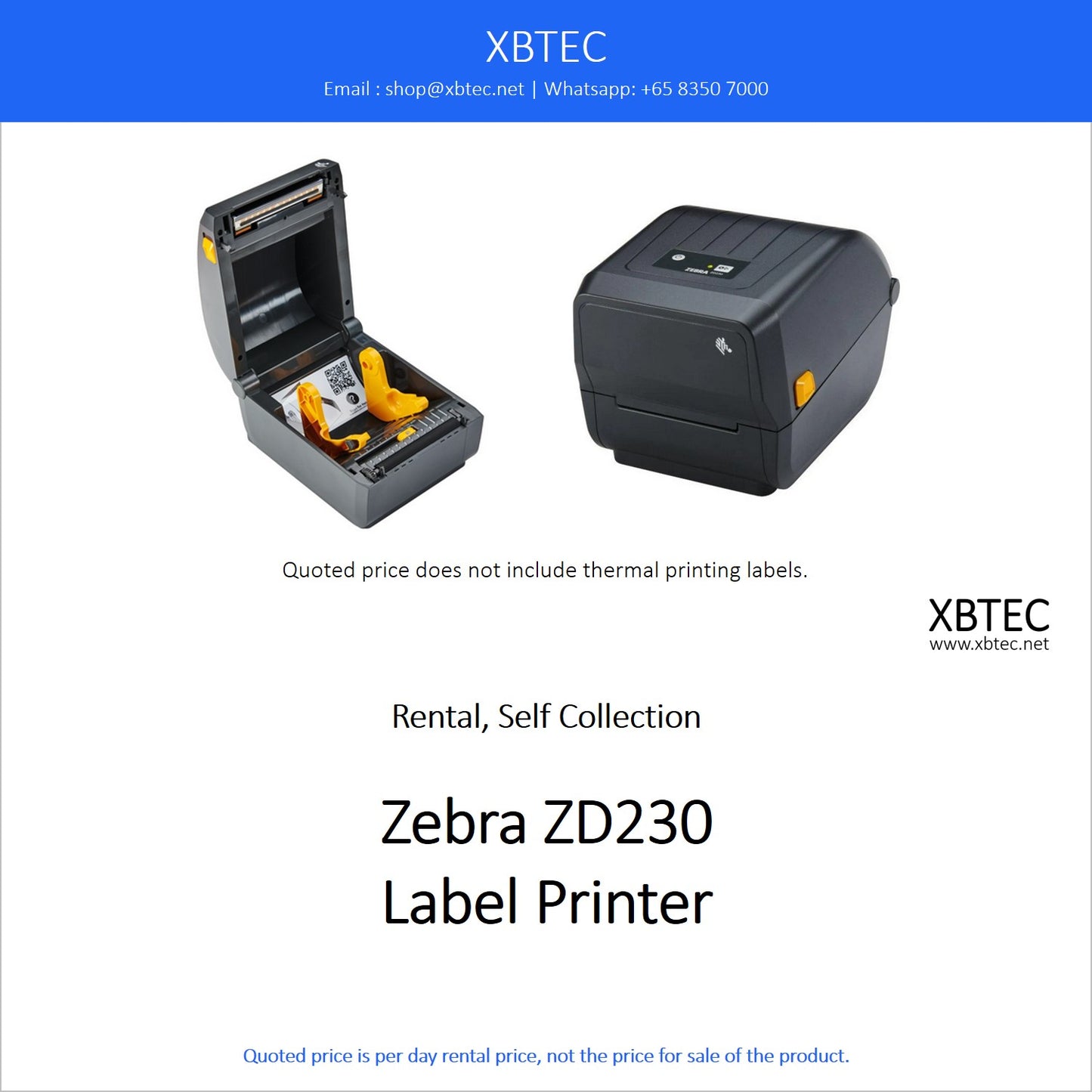 (Rental, Self Collection) Zebra ZD230 Label Printer