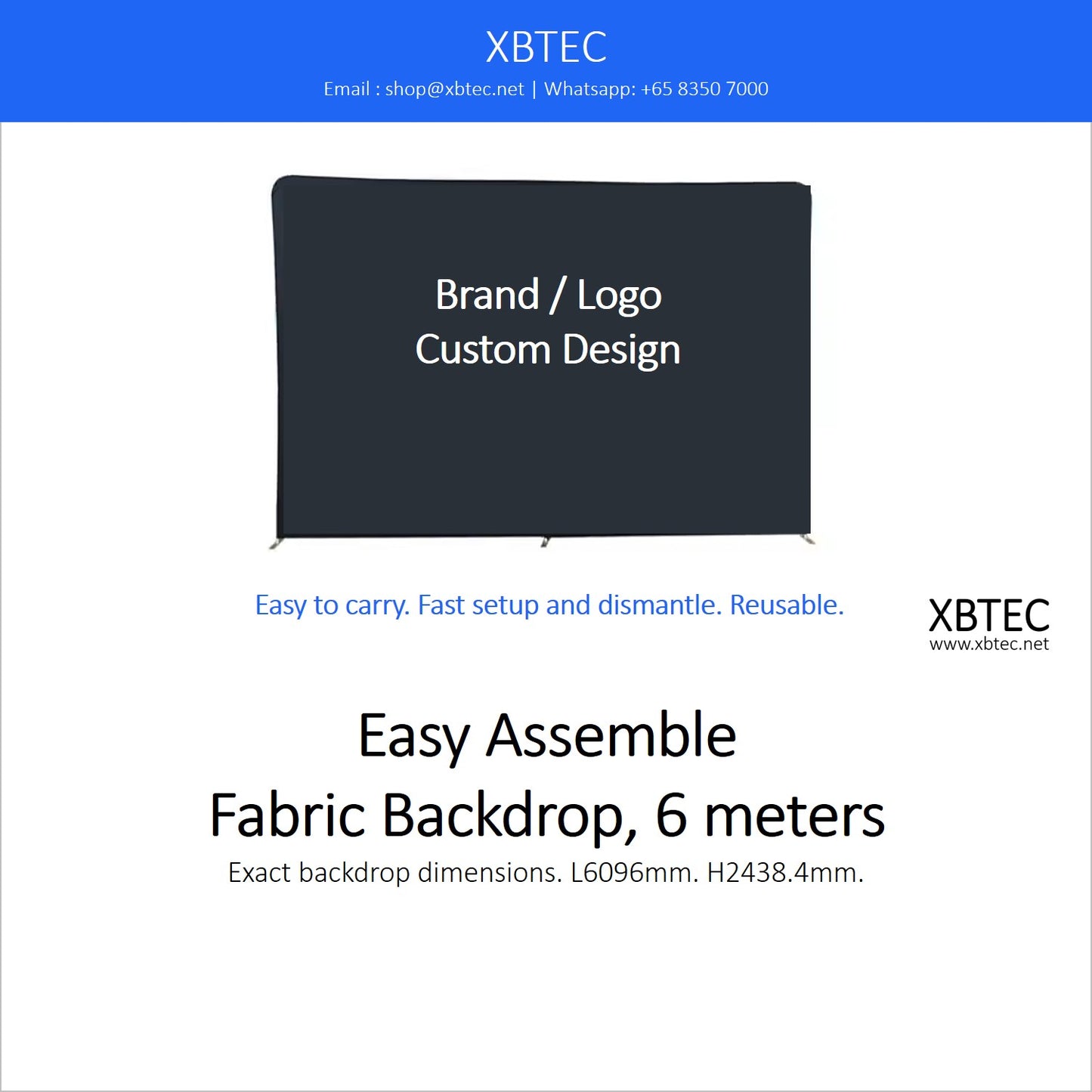 Easy Assemble Fabric Backdrop, 6 meters