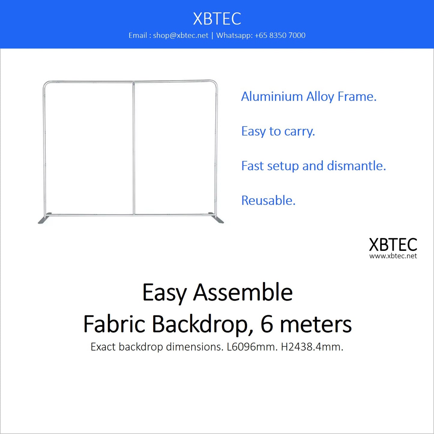 Easy Assemble Fabric Backdrop, 6 meters