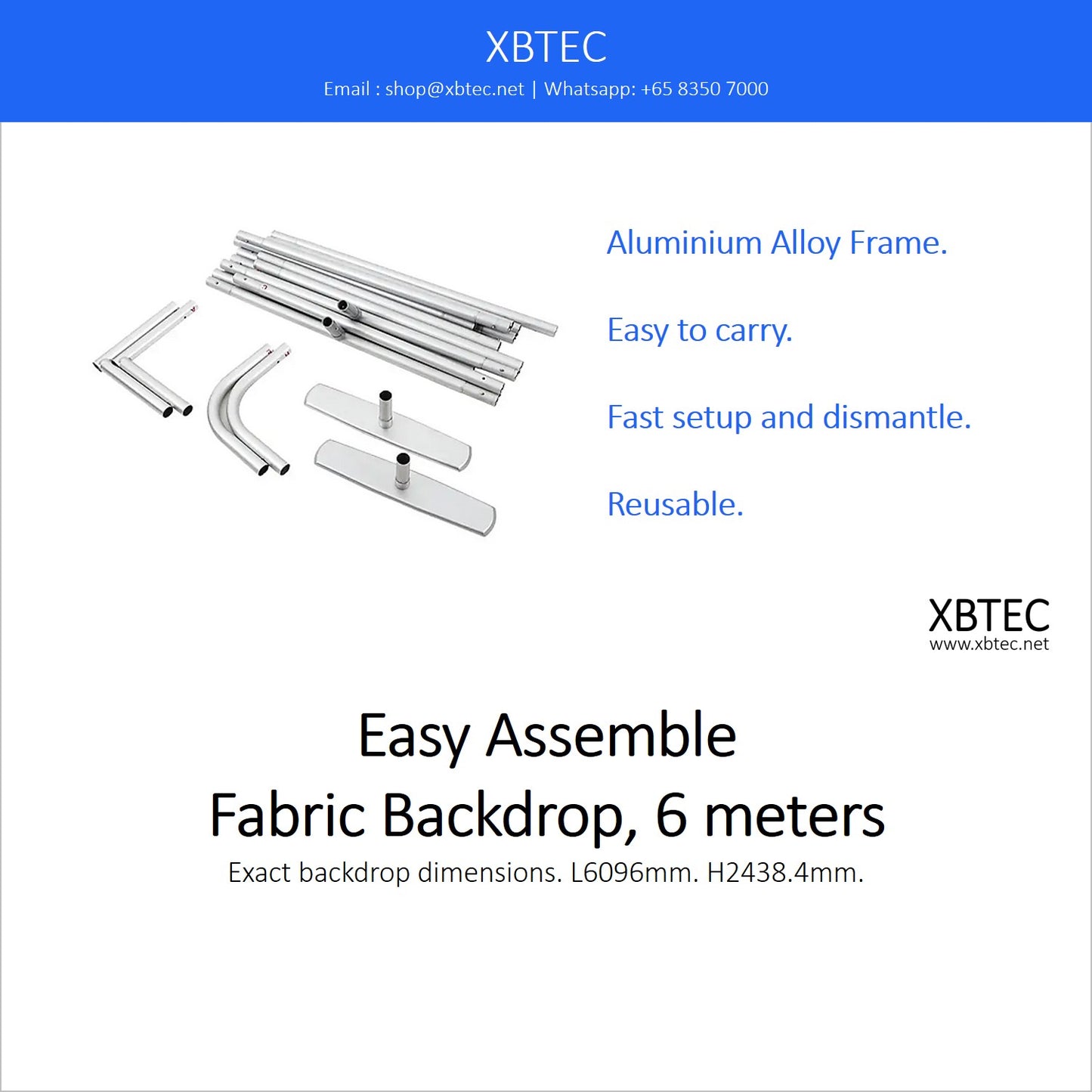 Easy Assemble Fabric Backdrop, 6 meters