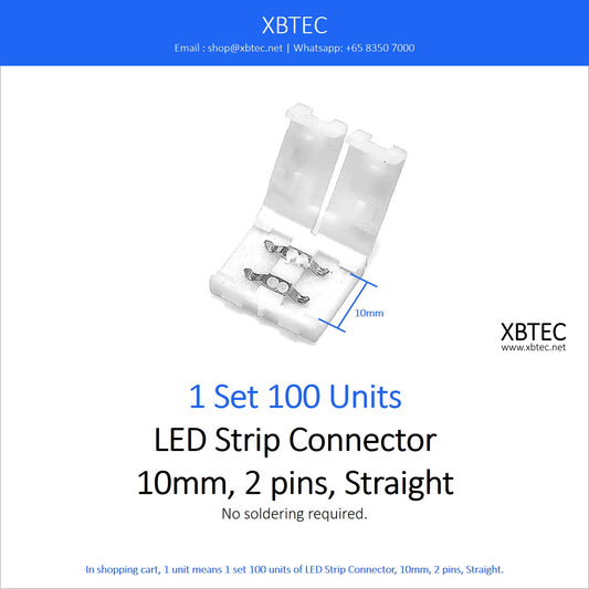 LED Strip Connector, 10mm, 2 pins, Straight