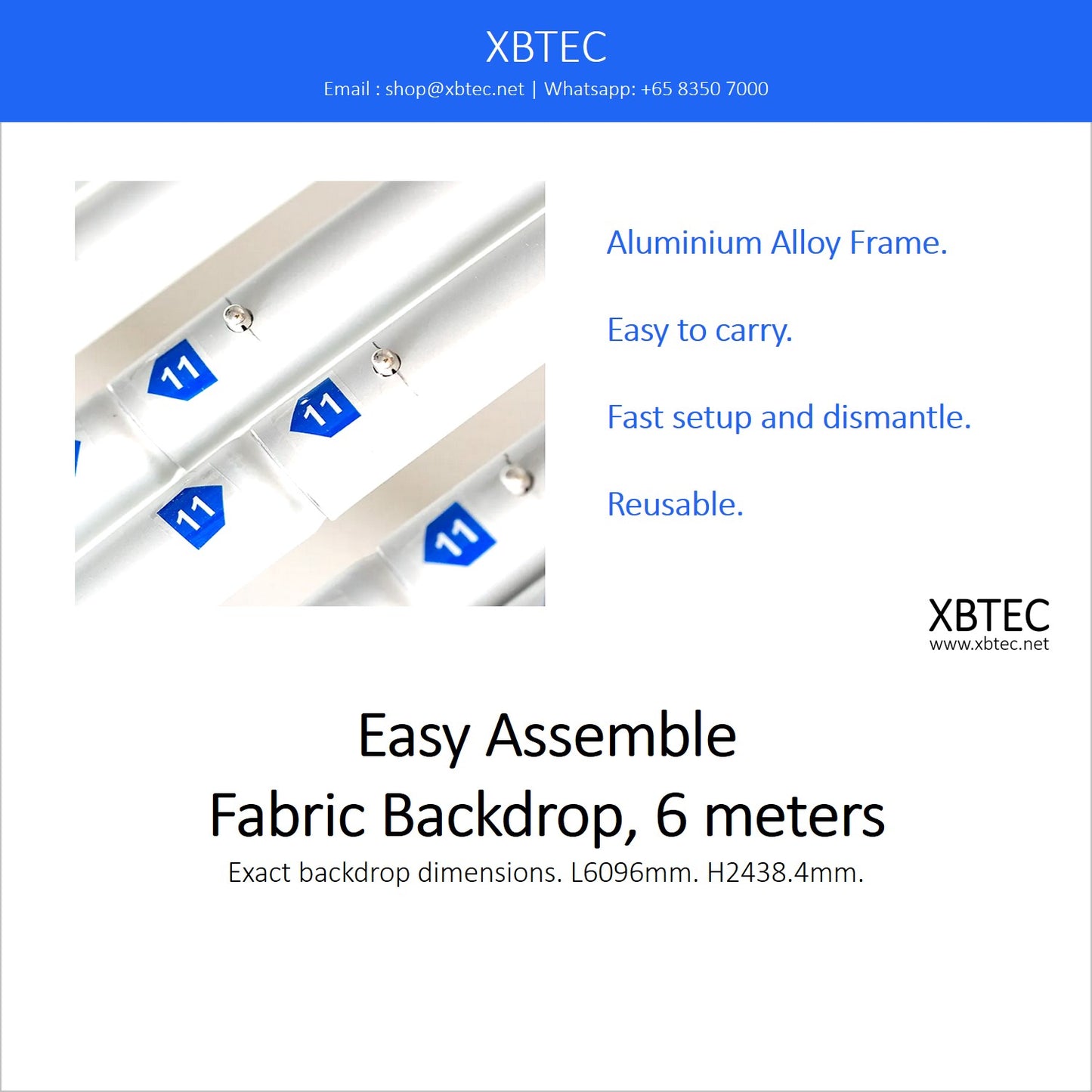 Easy Assemble Fabric Backdrop, 6 meters