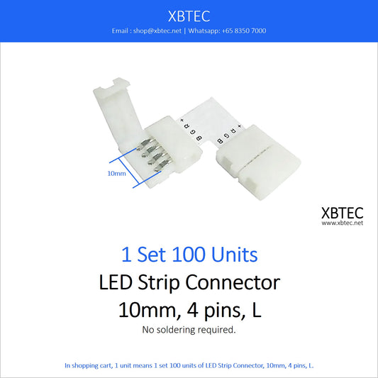 LED Strip Connector, 10mm, 4 pins, L