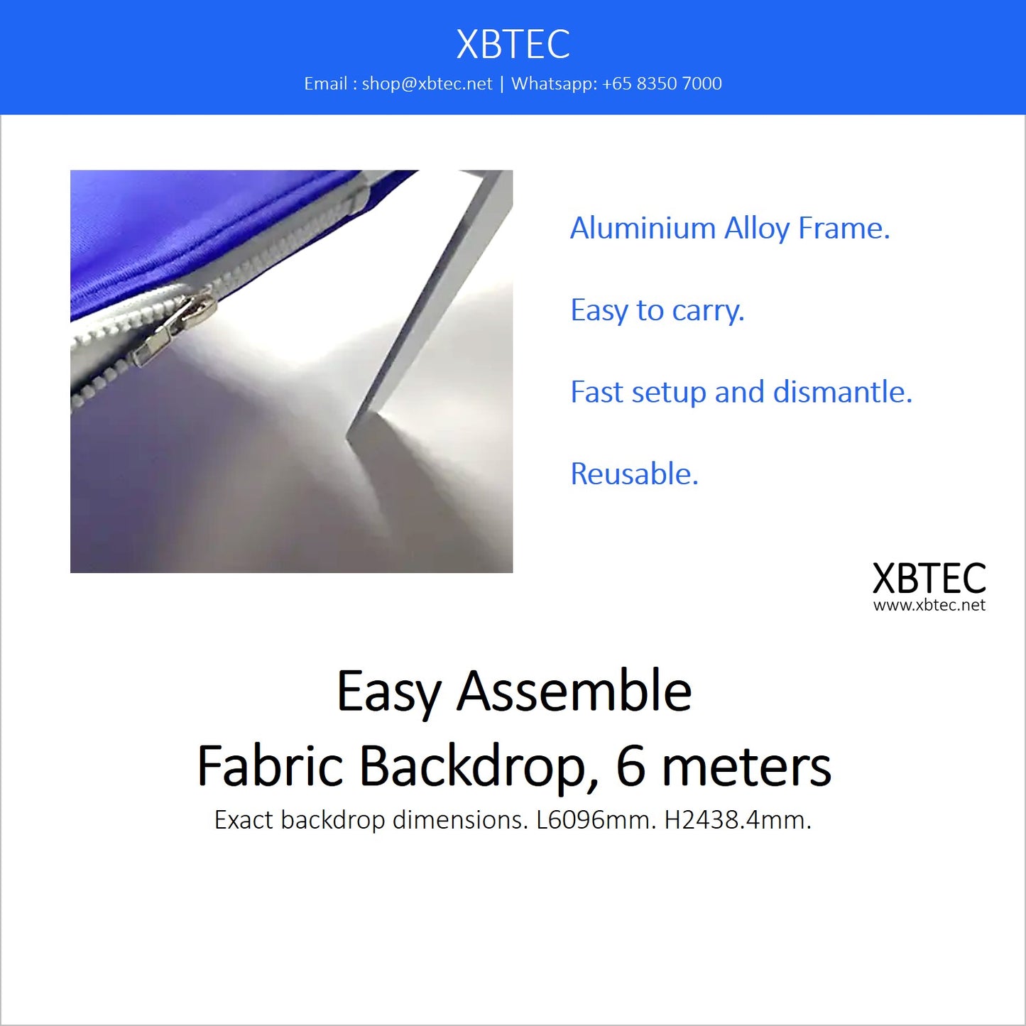 Easy Assemble Fabric Backdrop, 6 meters