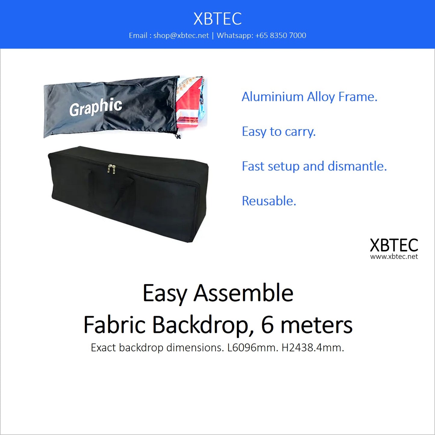 Easy Assemble Fabric Backdrop, 6 meters