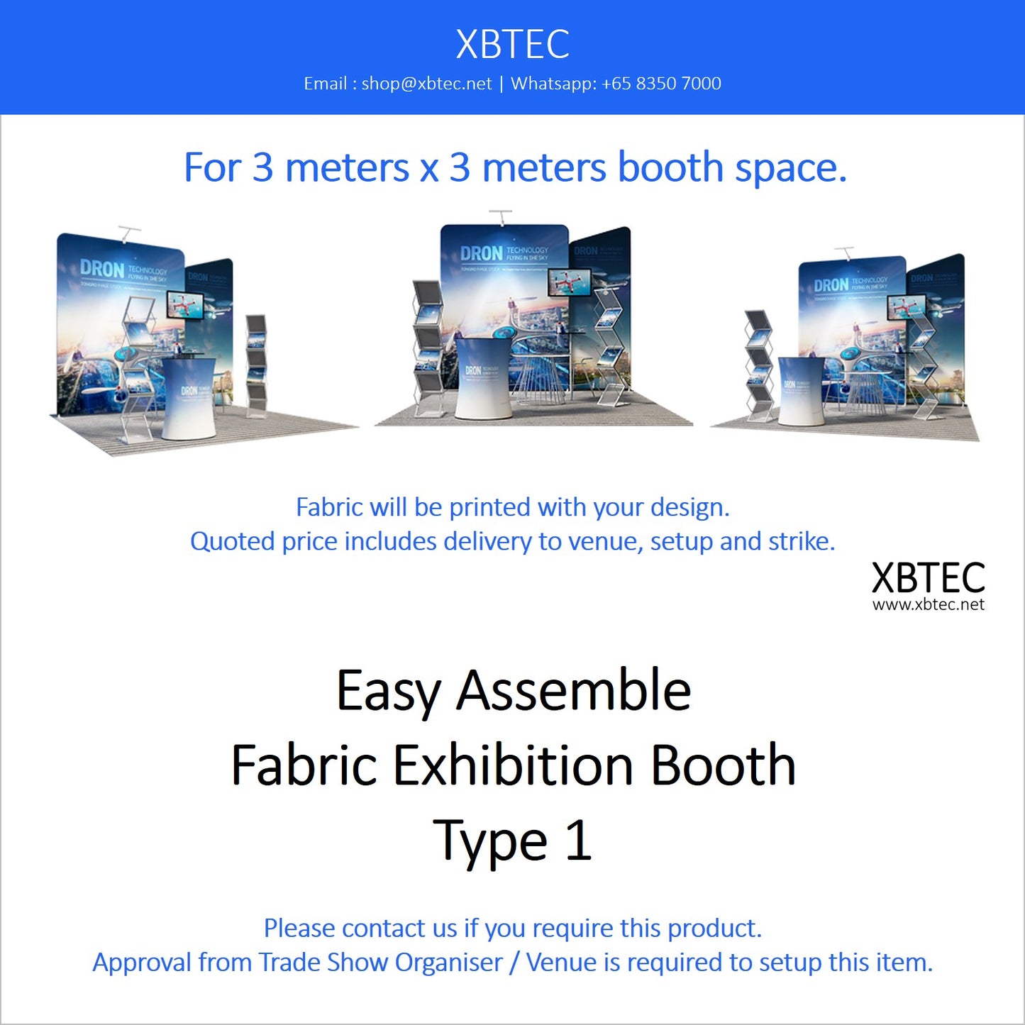 Easy Assmeble Fabric Booth, 3mx3m, Type 1