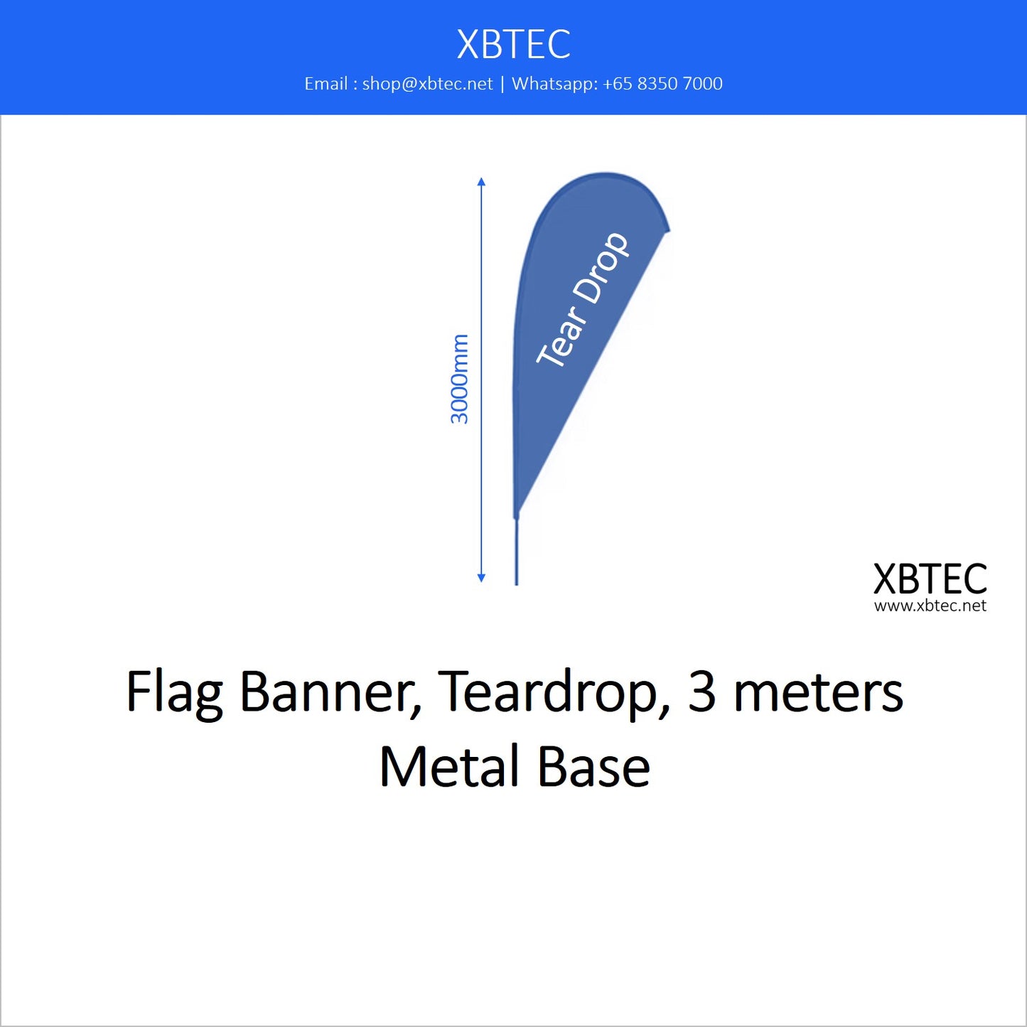 Branding Flag Banner, Teardrop, 3 meters, Metal Base