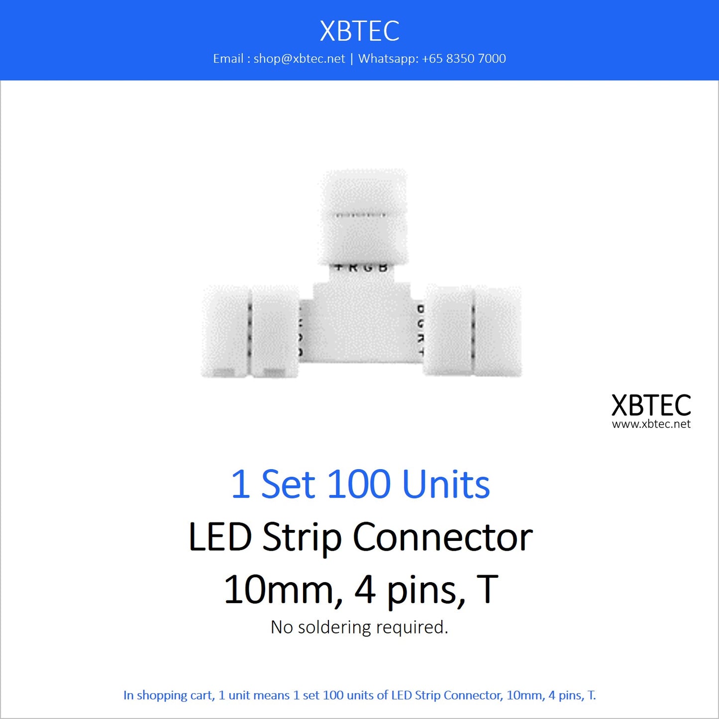 LED Strip Connector, 10mm, 4 pins, T