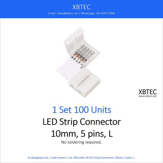 LED Strip Connector, 10mm, 5 pins, L