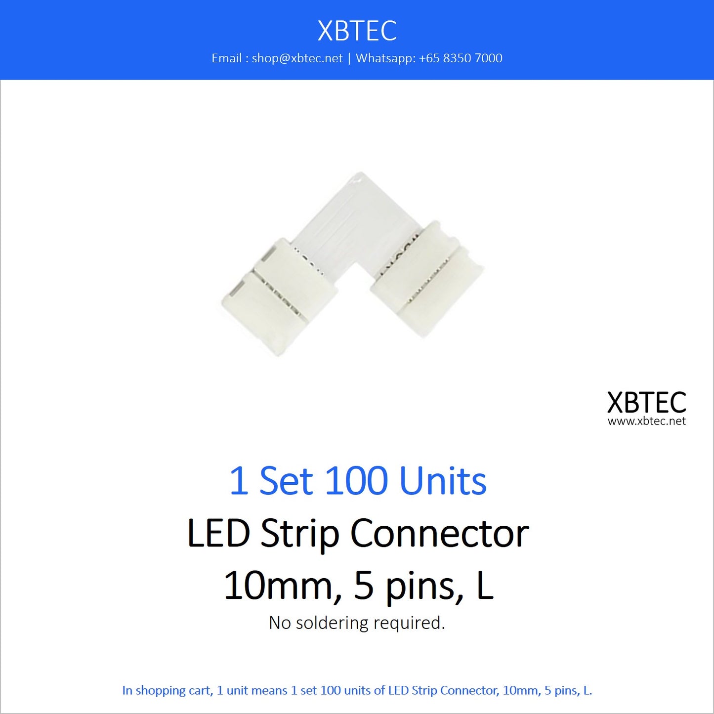 LED Strip Connector, 10mm, 5 pins, L