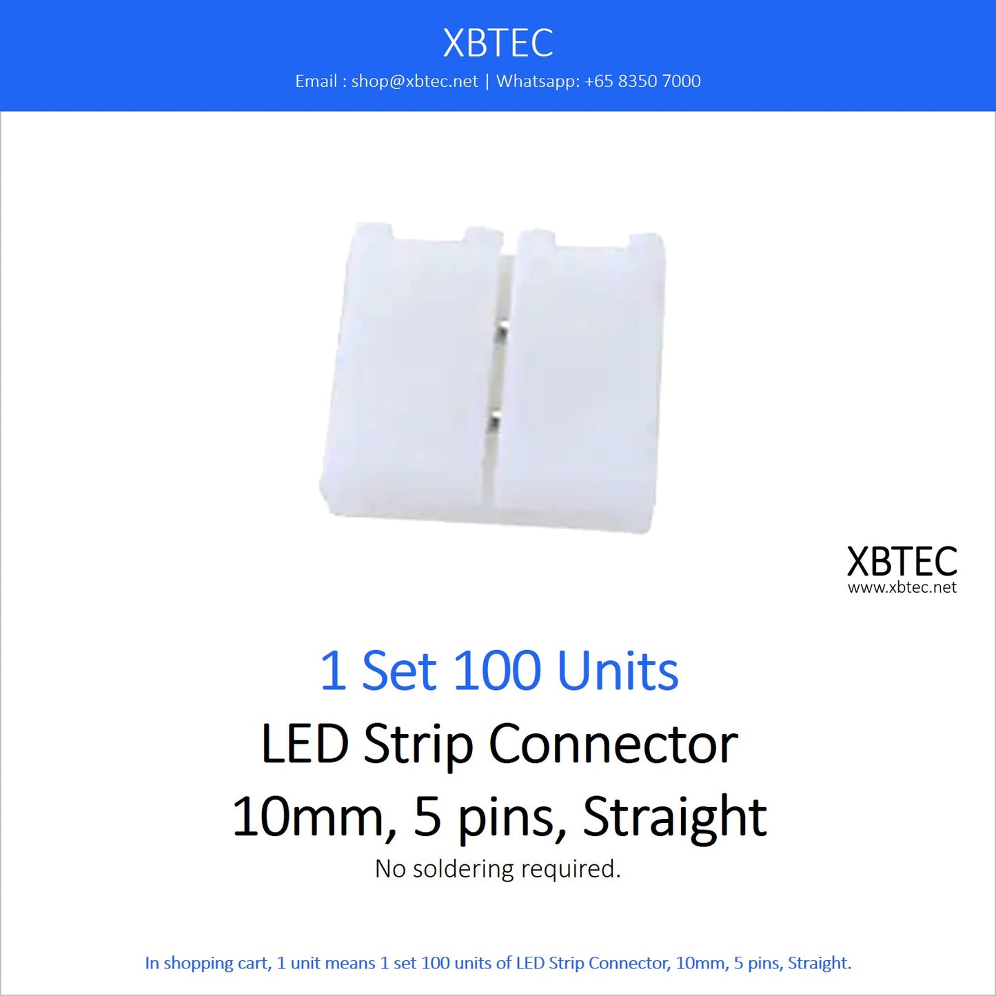 LED Strip Connector, 10mm, 5 pins, Straight