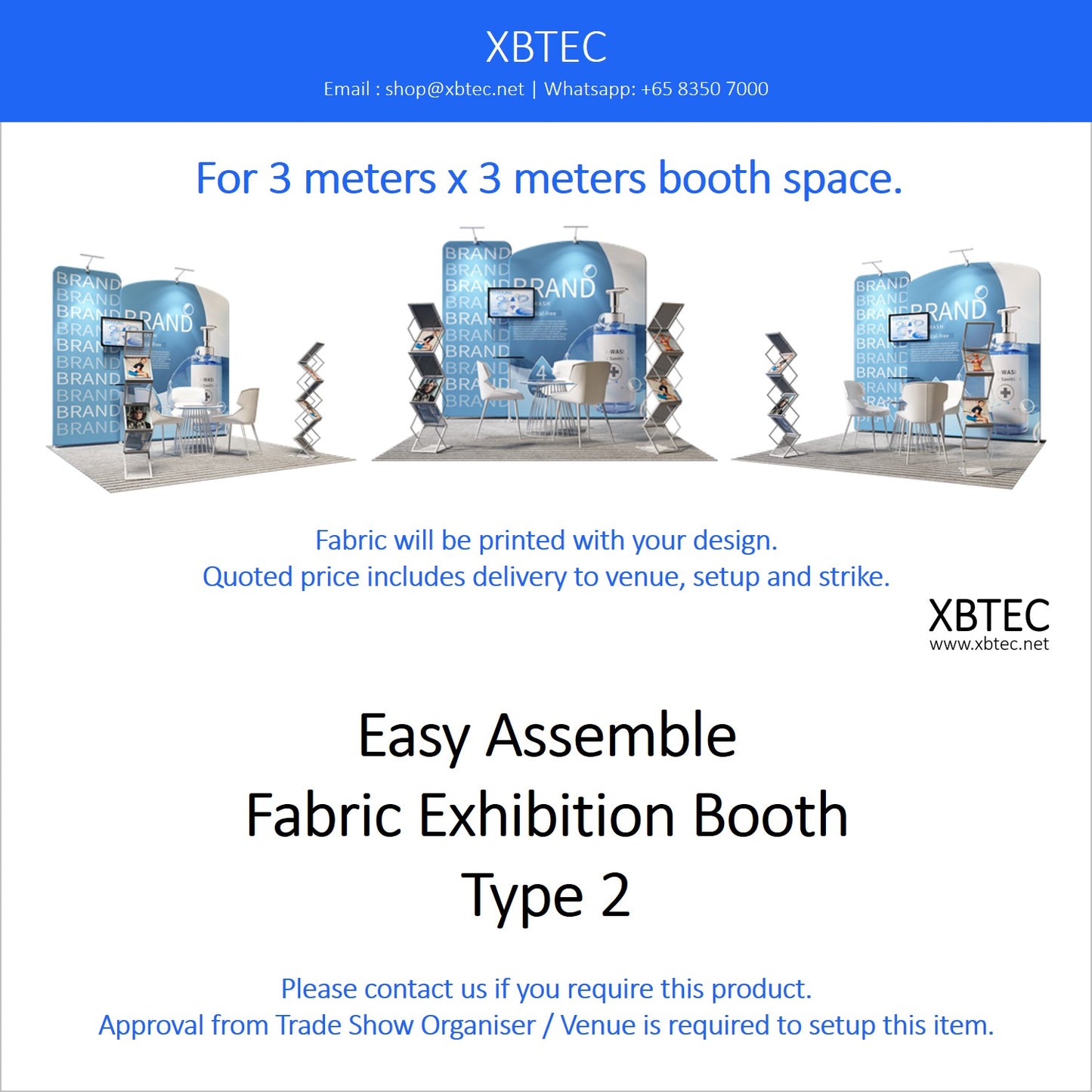 Easy Assmeble Fabric Booth, 3mx3m, Type 2