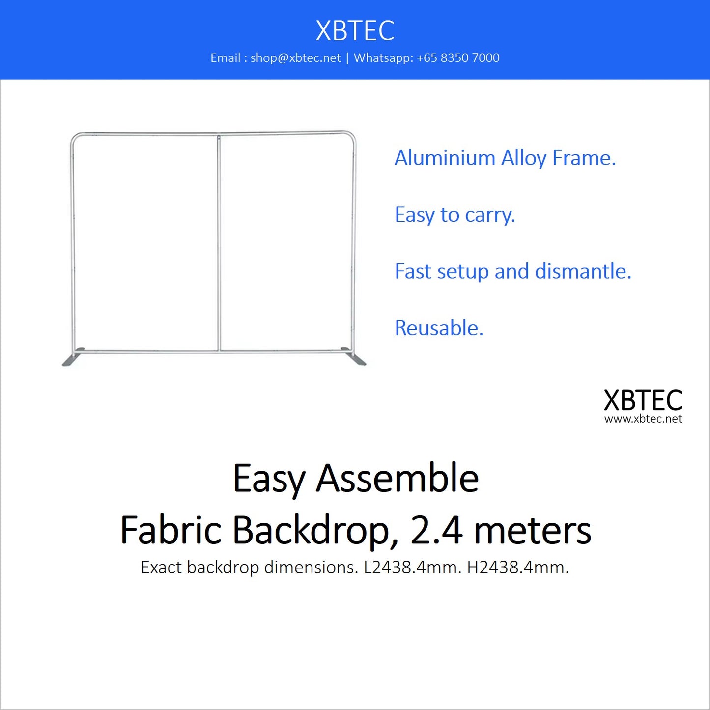 Easy Assemble Fabric Backdrop, 2.4 meters