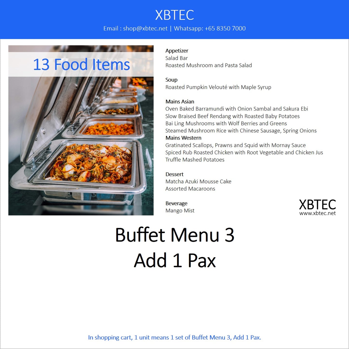 Meals, Buffet Menu 3, Add On 1 Pax