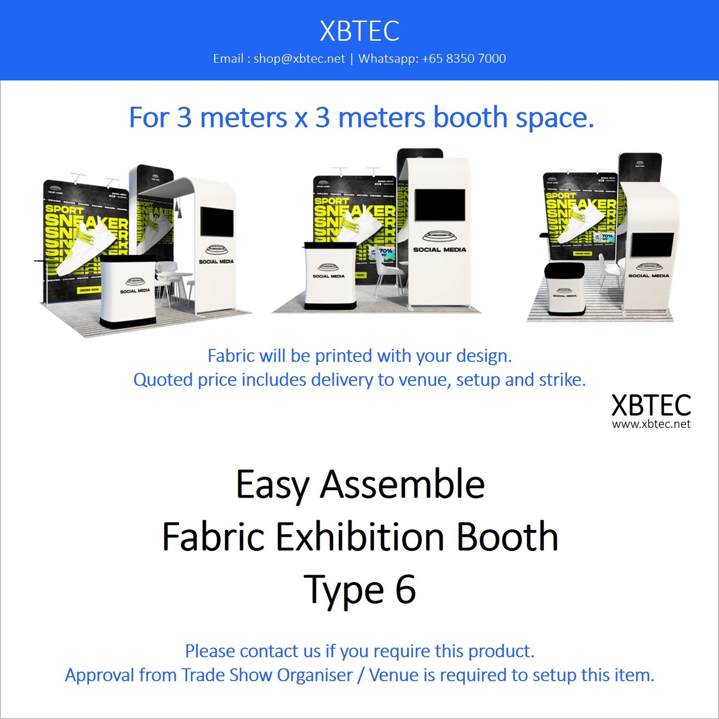 Easy Assmeble Fabric Booth, 3mx3m, Type 6