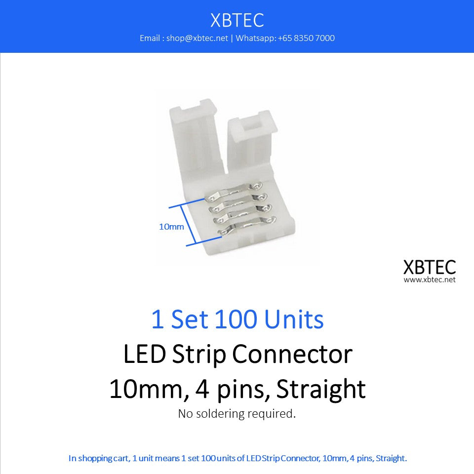 LED Strip Connector, 10mm, 4 pins, Straight