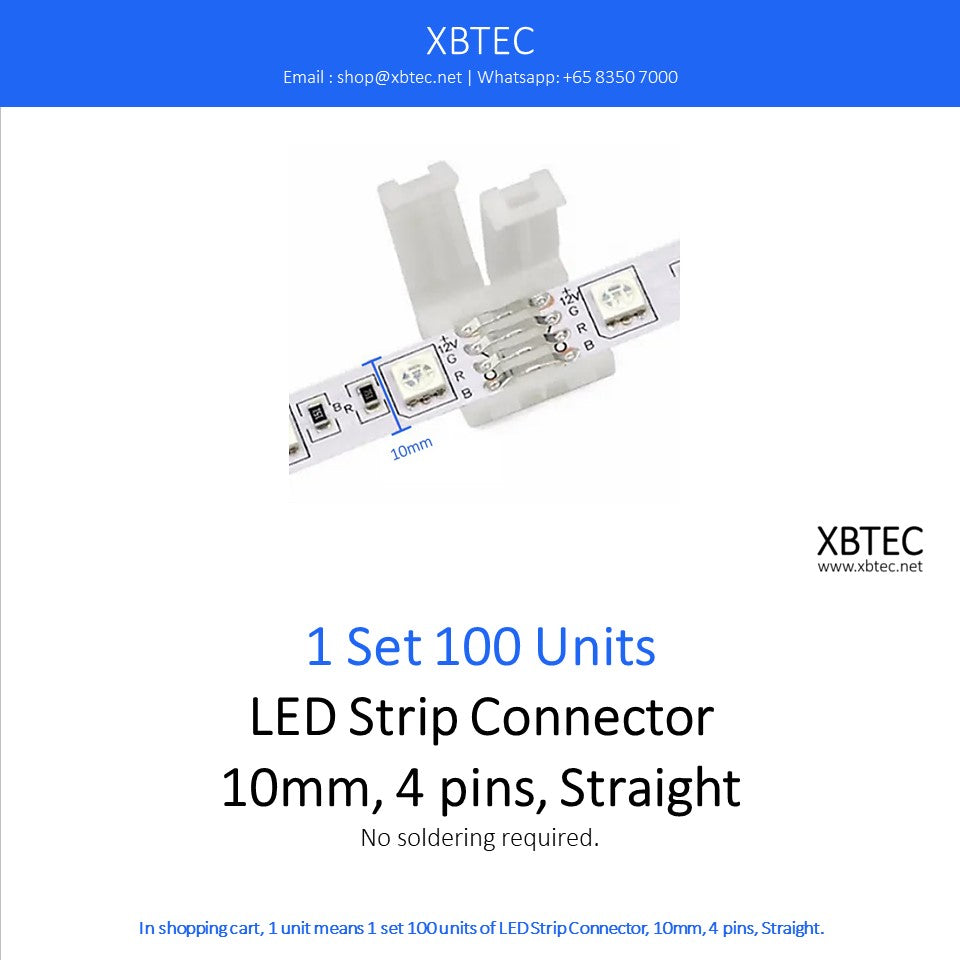 LED Strip Connector, 10mm, 4 pins, Straight