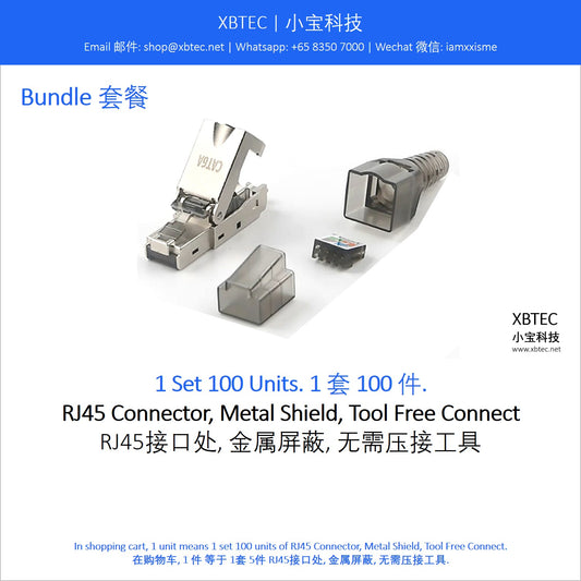 Connector, RJ45 Connector, Metal Shield, Tool Free Connect. 连接处, RJ45接口处, 金属屏蔽, 无需压接工具.